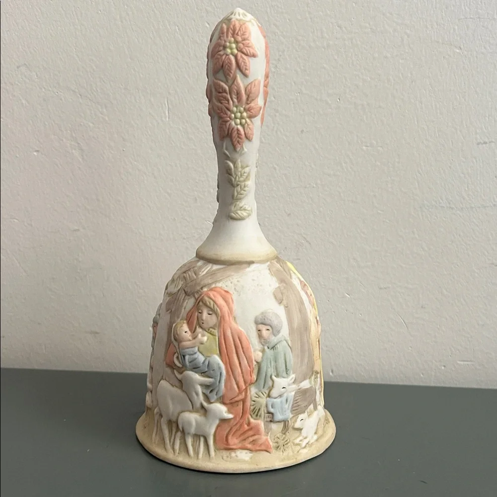Porcelain Nativity Decorative Bell in Soft Pastel Colors